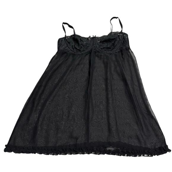 Victorias Secret Babydoll Lingerie Lace Sheer Mesh Cami Womens XL Black Camisole - Picture 1 of 9